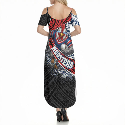 Sydney Roosters Rugby Mascot Summer Maxi Dress Tribal Polynesian Power Art - Lightning Mascot