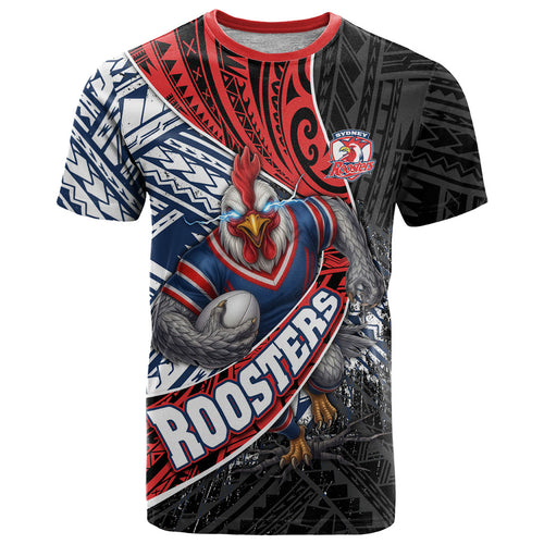 Sydney Roosters Rugby Mascot T Shirt Tribal Polynesian Power Art - Lightning Mascot