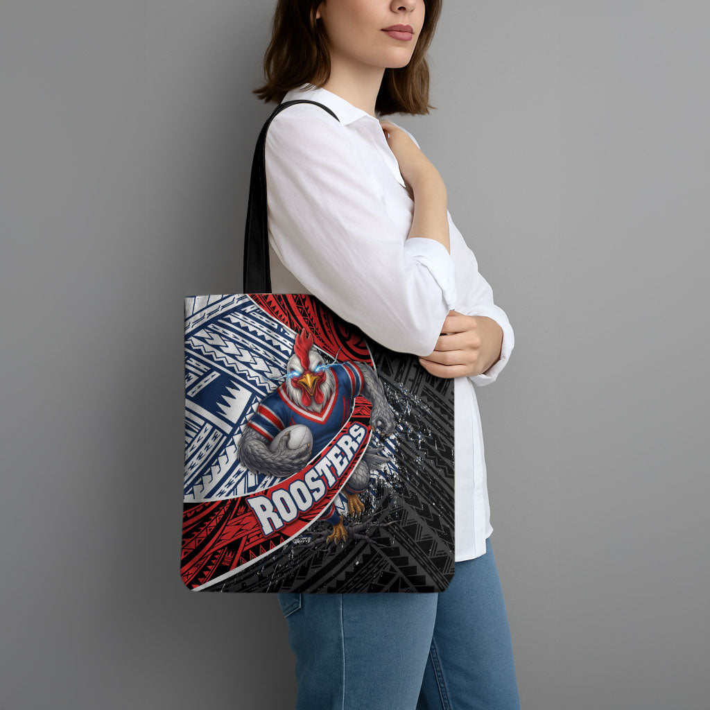 Sydney Roosters Rugby Mascot Tote Bag Tribal Polynesian Power Art - Lightning Mascot