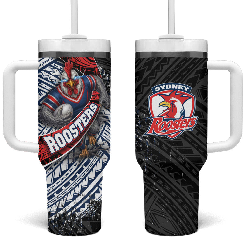 Sydney Roosters Rugby Mascot Tumbler With Handle Tribal Polynesian Power Art - Lightning Mascot