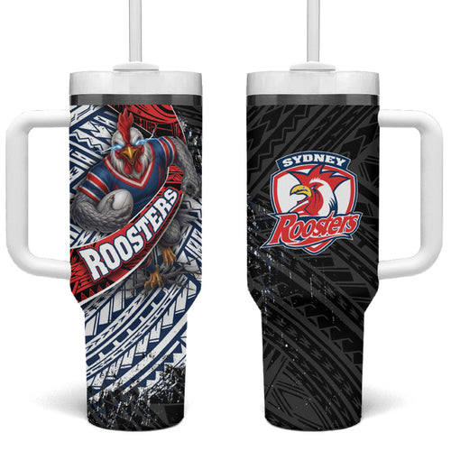 Sydney Roosters Rugby Mascot Tumbler With Handle Tribal Polynesian Power Art - Lightning Mascot