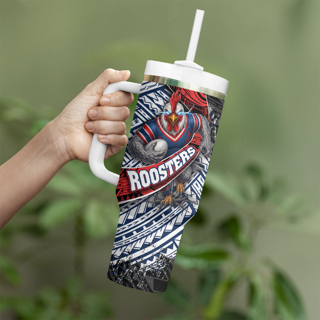 Sydney Roosters Rugby Mascot Tumbler With Handle Tribal Polynesian Power Art - Lightning Mascot