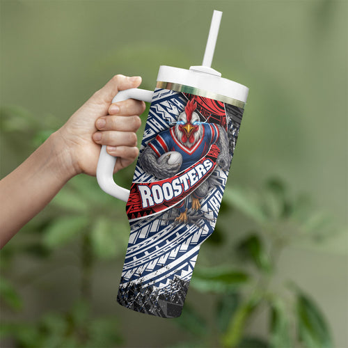 Sydney Roosters Rugby Mascot Tumbler With Handle Tribal Polynesian Power Art - Lightning Mascot