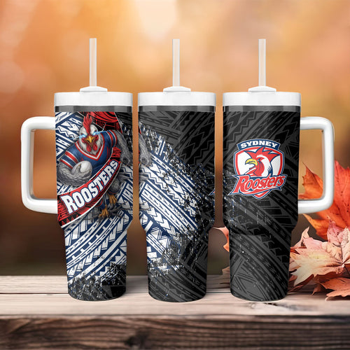 Sydney Roosters Rugby Mascot Tumbler With Handle Tribal Polynesian Power Art - Lightning Mascot