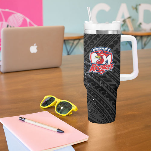 Sydney Roosters Rugby Mascot Tumbler With Handle Tribal Polynesian Power Art - Lightning Mascot