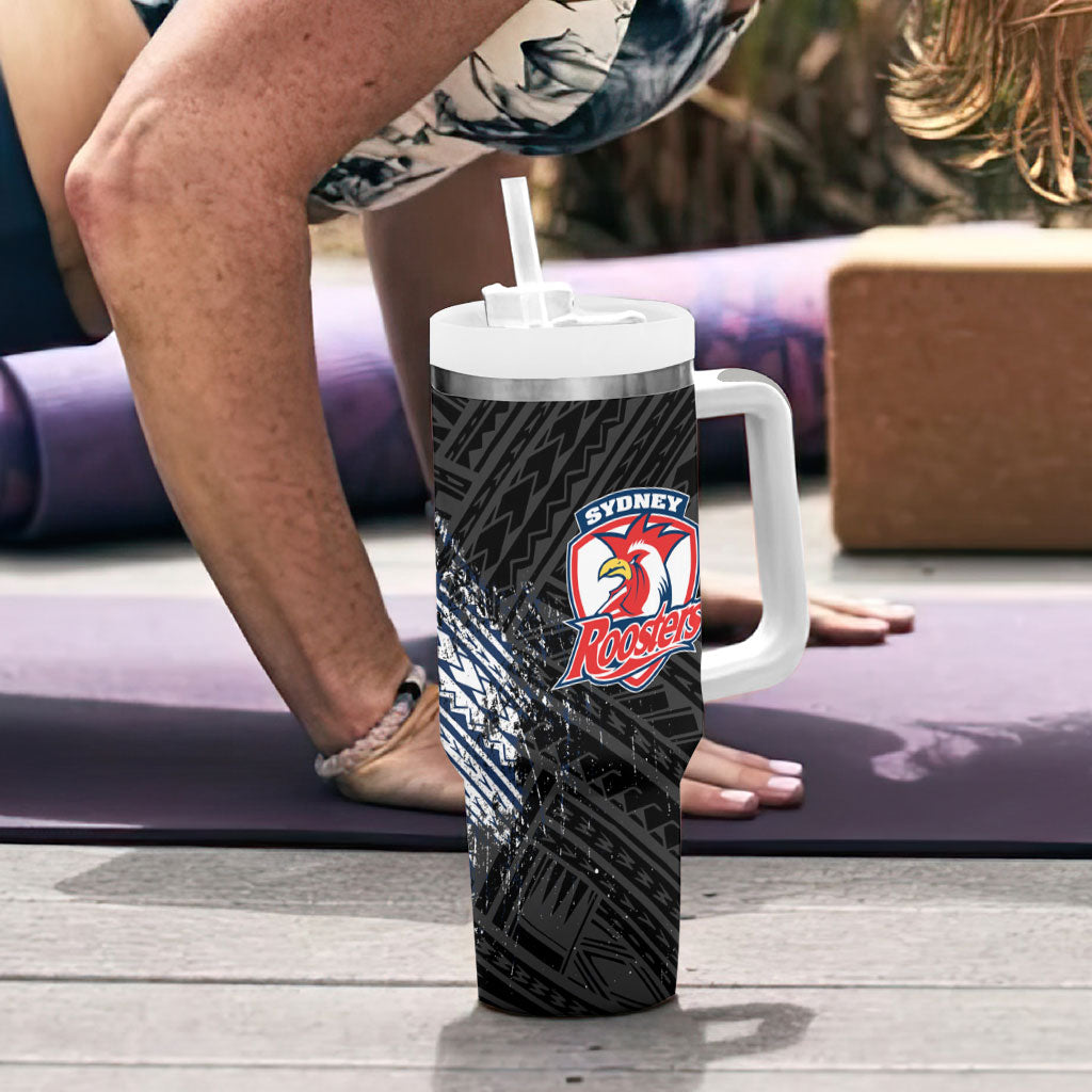 Sydney Roosters Rugby Mascot Tumbler With Handle Tribal Polynesian Power Art - Lightning Mascot