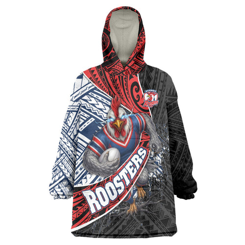 Sydney Roosters Rugby Mascot Wearable Blanket Hoodie Tribal Polynesian Power Art - Lightning Mascot