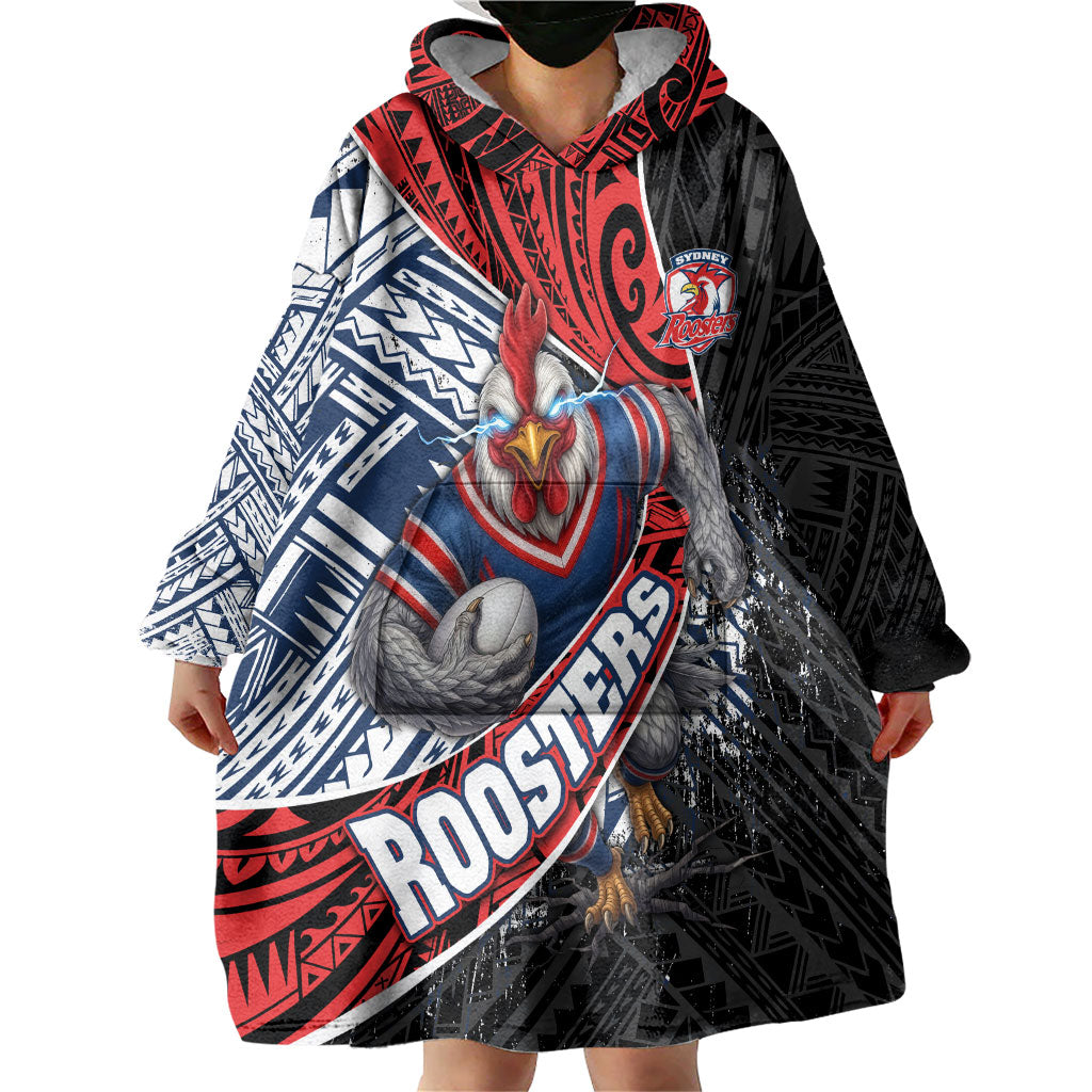 Sydney Roosters Rugby Mascot Wearable Blanket Hoodie Tribal Polynesian Power Art - Lightning Mascot