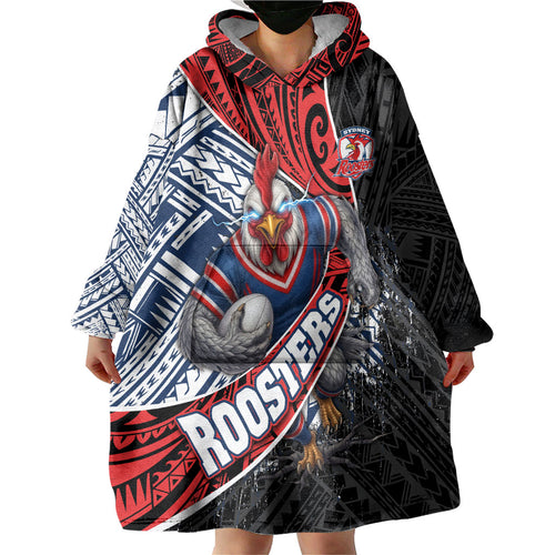 Sydney Roosters Rugby Mascot Wearable Blanket Hoodie Tribal Polynesian Power Art - Lightning Mascot