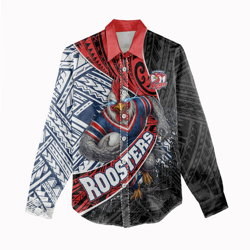 Sydney Roosters Rugby Mascot Women Casual Shirt Tribal Polynesian Power Art - Lightning Mascot