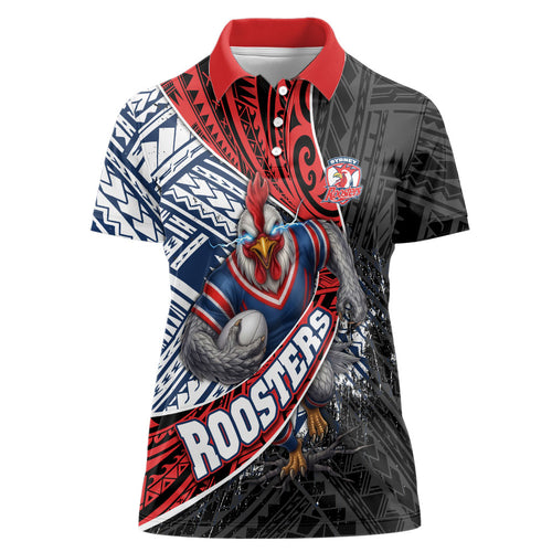 Sydney Roosters Rugby Mascot Women Polo Shirt Tribal Polynesian Power Art - Lightning Mascot