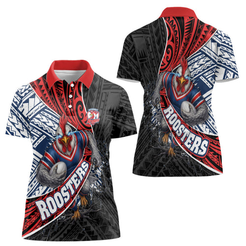 Sydney Roosters Rugby Mascot Women Polo Shirt Tribal Polynesian Power Art - Lightning Mascot
