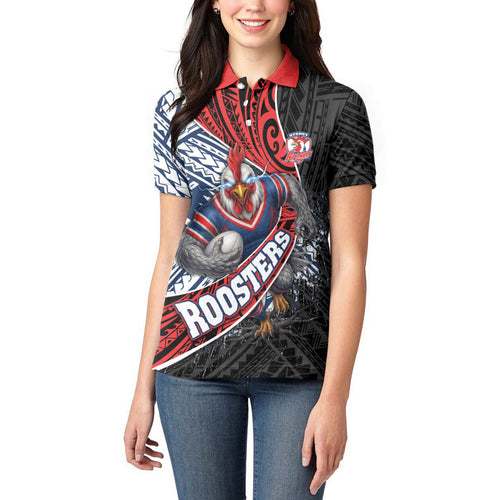 Sydney Roosters Rugby Mascot Women Polo Shirt Tribal Polynesian Power Art - Lightning Mascot