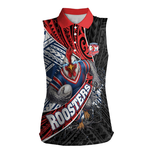 Sydney Roosters Rugby Mascot Women Sleeveless Polo Shirt Tribal Polynesian Power Art - Lightning Mascot