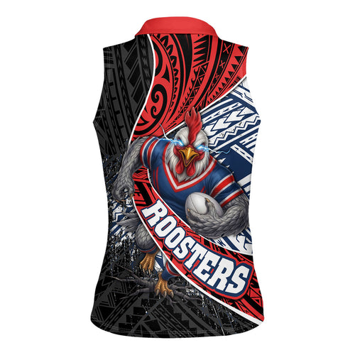 Sydney Roosters Rugby Mascot Women Sleeveless Polo Shirt Tribal Polynesian Power Art - Lightning Mascot