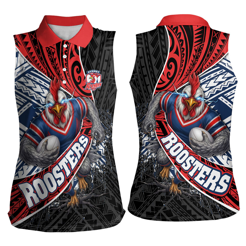 Sydney Roosters Rugby Mascot Women Sleeveless Polo Shirt Tribal Polynesian Power Art - Lightning Mascot