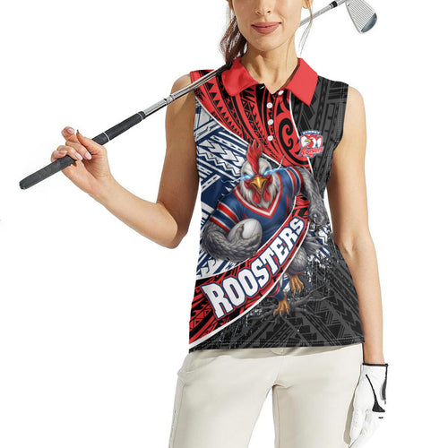 Sydney Roosters Rugby Mascot Women Sleeveless Polo Shirt Tribal Polynesian Power Art - Lightning Mascot