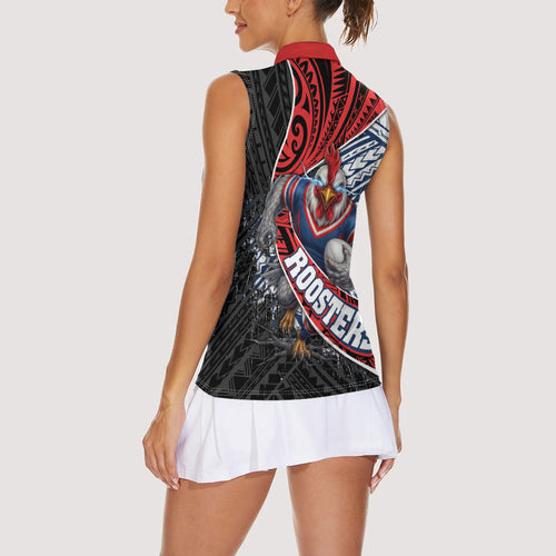 Sydney Roosters Rugby Mascot Women Sleeveless Polo Shirt Tribal Polynesian Power Art - Lightning Mascot