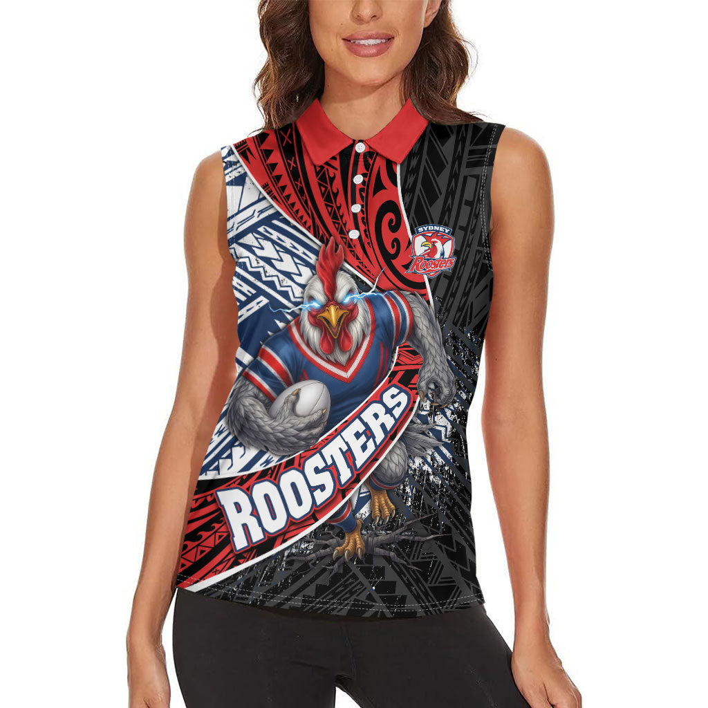 Sydney Roosters Rugby Mascot Women Sleeveless Polo Shirt Tribal Polynesian Power Art - Lightning Mascot