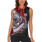 Sydney Roosters Rugby Mascot Women Sleeveless Polo Shirt Tribal Polynesian Power Art - Lightning Mascot