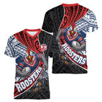 Sydney Roosters Rugby Mascot Women V-Neck T-Shirt Tribal Polynesian Power Art - Lightning Mascot