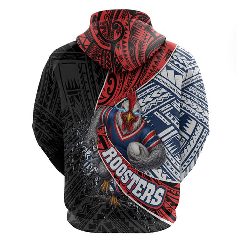 Sydney Roosters Rugby Mascot Zip Hoodie Tribal Polynesian Power Art - Lightning Mascot
