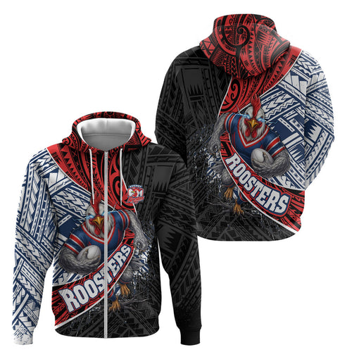 Sydney Roosters Rugby Mascot Zip Hoodie Tribal Polynesian Power Art - Lightning Mascot