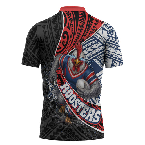 Sydney Roosters Rugby Mascot Zipper Polo Shirt Tribal Polynesian Power Art - Lightning Mascot