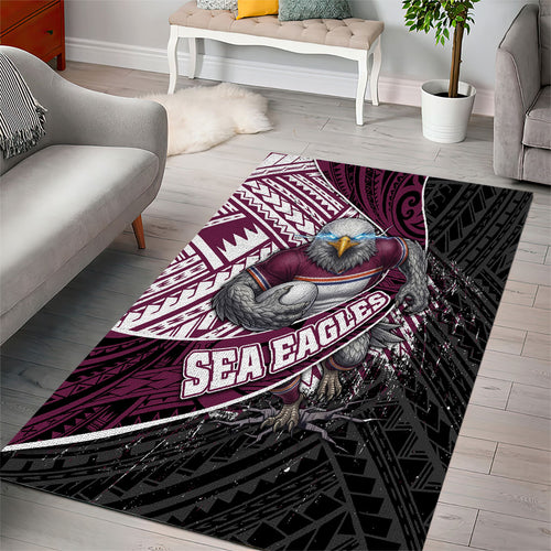 Manly Warringah Sea Eagles Rugby Mascot Area Rug Tribal Polynesian Power Art - Lightning Mascot