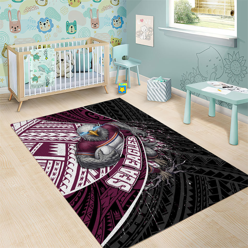 Manly Warringah Sea Eagles Rugby Mascot Area Rug Tribal Polynesian Power Art - Lightning Mascot