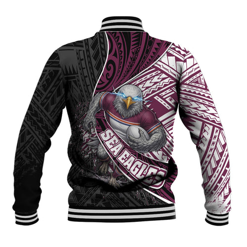 Manly Warringah Sea Eagles Rugby Mascot Baseball Jacket Tribal Polynesian Power Art - Lightning Mascot