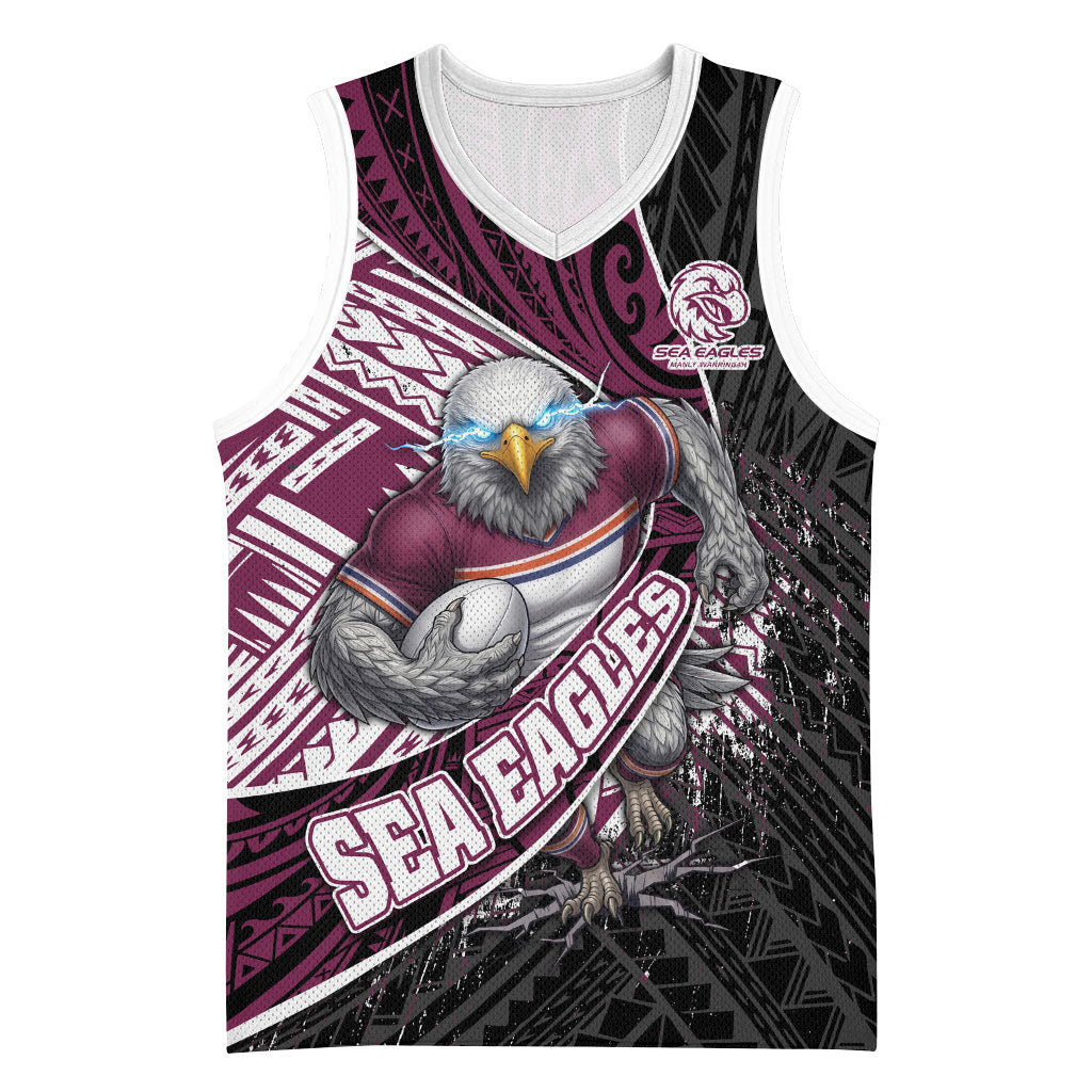 Manly Warringah Sea Eagles Rugby Mascot Basketball Jersey Tribal Polynesian Power Art - Lightning Mascot