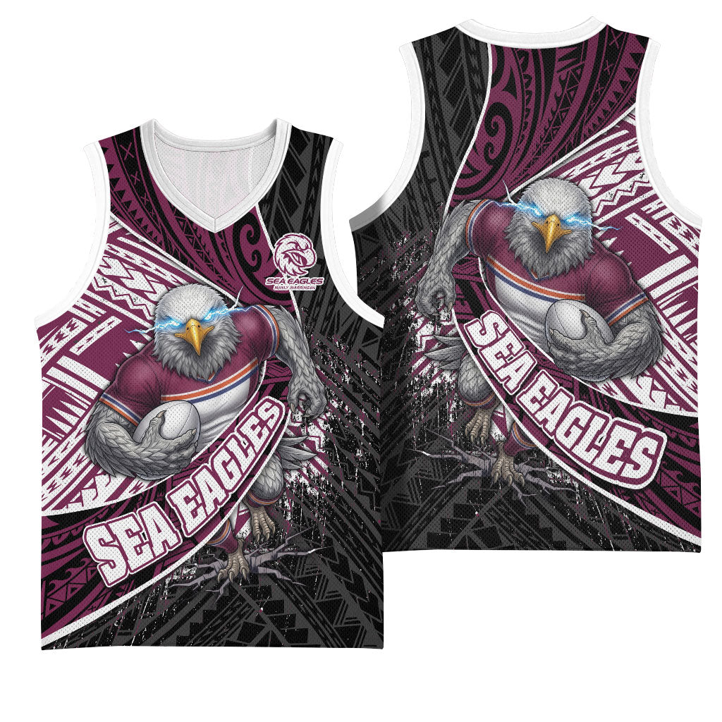 Manly Warringah Sea Eagles Rugby Mascot Basketball Jersey Tribal Polynesian Power Art - Lightning Mascot