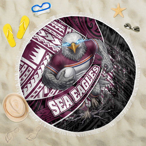 Manly Warringah Sea Eagles Rugby Mascot Beach Blanket Tribal Polynesian Power Art - Lightning Mascot
