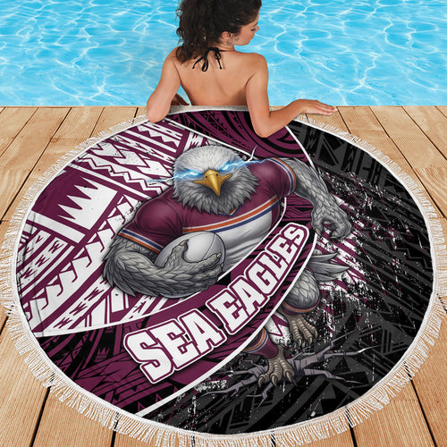 Manly Warringah Sea Eagles Rugby Mascot Beach Blanket Tribal Polynesian Power Art - Lightning Mascot