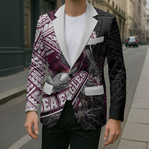 Manly Warringah Sea Eagles Rugby Mascot Blazer Tribal Polynesian Power Art - Lightning Mascot