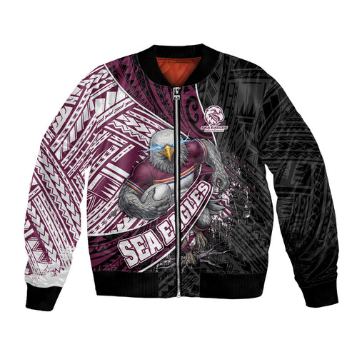 Manly Warringah Sea Eagles Rugby Mascot Bomber Jacket Tribal Polynesian Power Art - Lightning Mascot