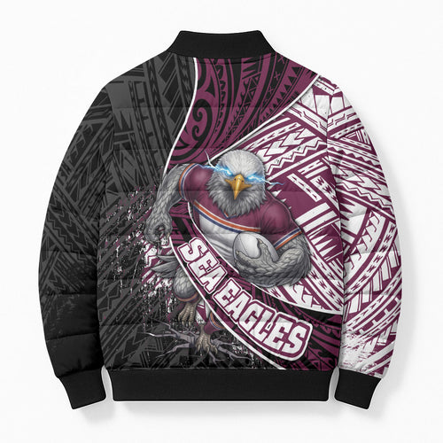 Manly Warringah Sea Eagles Rugby Mascot Bomber Puffer Jacket Tribal Polynesian Power Art - Lightning Mascot