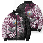 Manly Warringah Sea Eagles Rugby Mascot Bomber Puffer Jacket Tribal Polynesian Power Art - Lightning Mascot