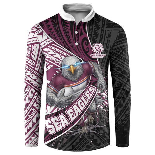 Manly Warringah Sea Eagles Rugby Mascot Button Sweatshirt Tribal Polynesian Power Art - Lightning Mascot