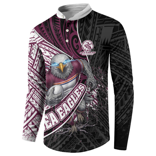 Manly Warringah Sea Eagles Rugby Mascot Button Sweatshirt Tribal Polynesian Power Art - Lightning Mascot