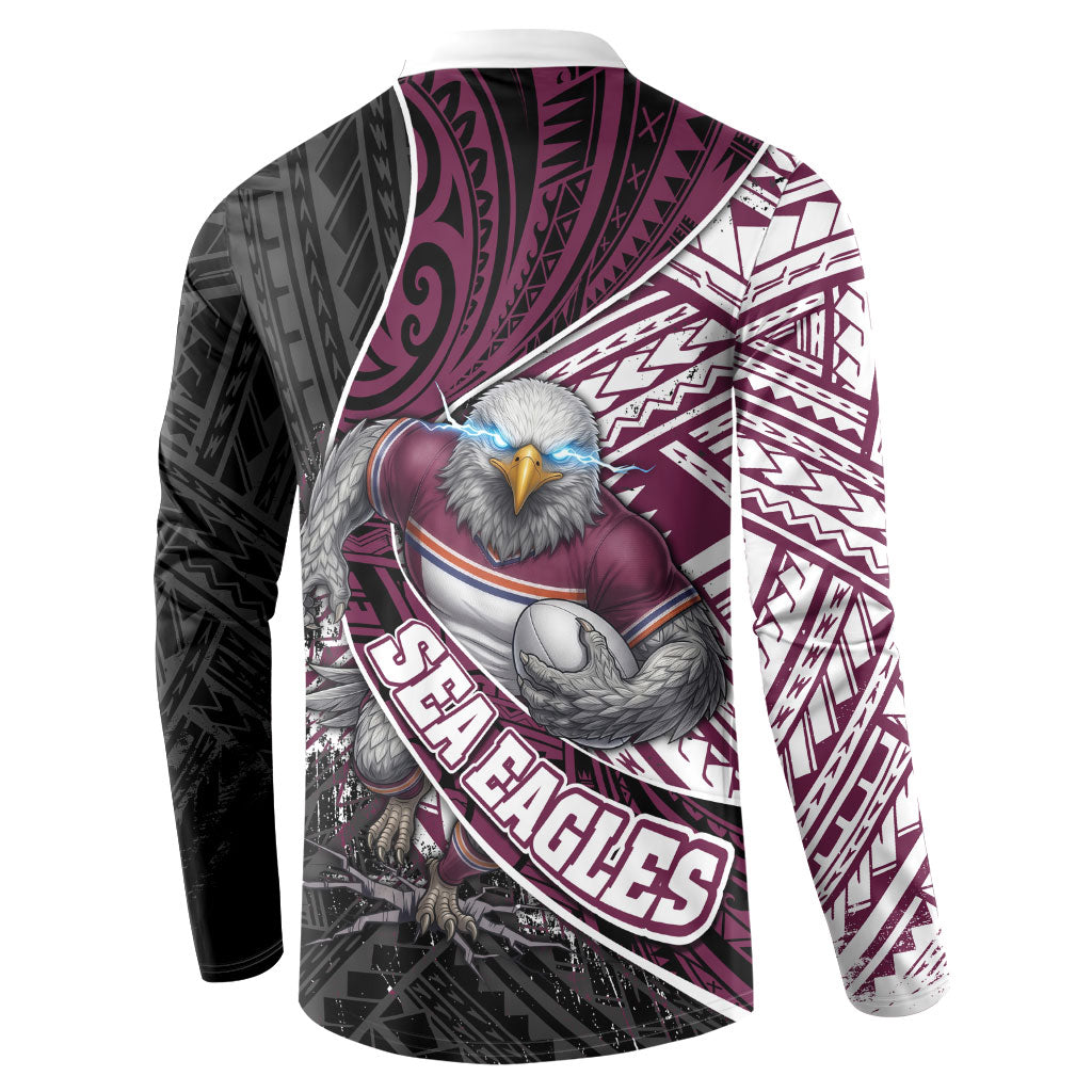 Manly Warringah Sea Eagles Rugby Mascot Button Sweatshirt Tribal Polynesian Power Art - Lightning Mascot