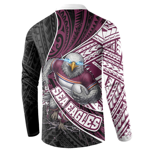 Manly Warringah Sea Eagles Rugby Mascot Button Sweatshirt Tribal Polynesian Power Art - Lightning Mascot