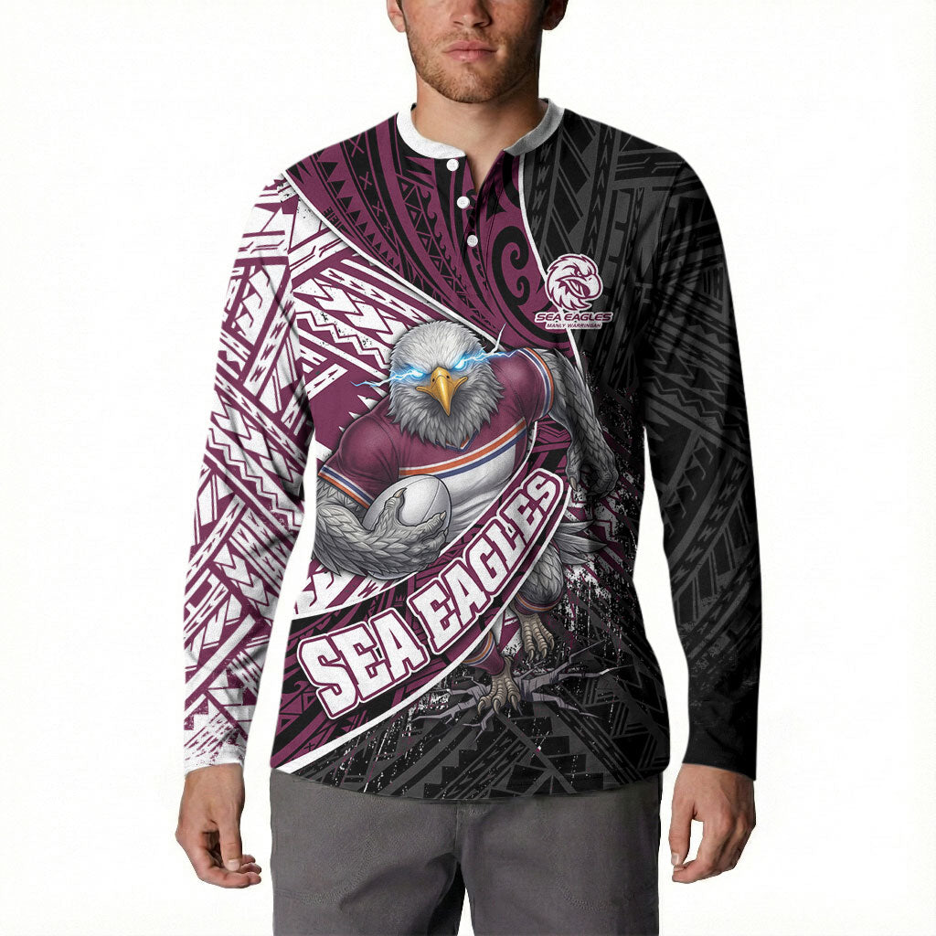 Manly Warringah Sea Eagles Rugby Mascot Button Sweatshirt Tribal Polynesian Power Art - Lightning Mascot