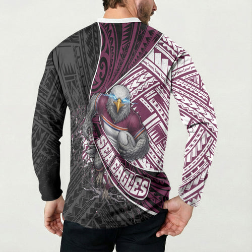 Manly Warringah Sea Eagles Rugby Mascot Button Sweatshirt Tribal Polynesian Power Art - Lightning Mascot
