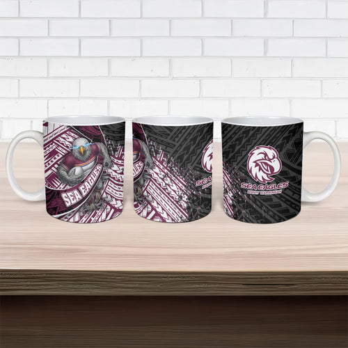 Manly Warringah Sea Eagles Rugby Mascot Ceramic Mug Tribal Polynesian Power Art - Lightning Mascot