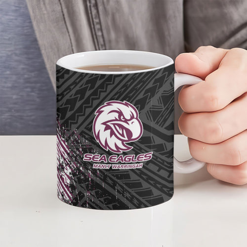 Manly Warringah Sea Eagles Rugby Mascot Ceramic Mug Tribal Polynesian Power Art - Lightning Mascot