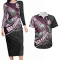 Manly Warringah Sea Eagles Rugby Mascot Couples Matching Long Sleeve Bodycon Dress and Hawaiian Shirt Tribal Polynesian Power Art - Lightning Mascot