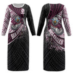 Manly Warringah Sea Eagles Rugby Mascot Couples Matching Long Sleeve Bodycon Dress and Hawaiian Shirt Tribal Polynesian Power Art - Lightning Mascot