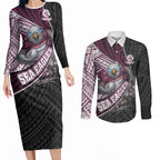 Manly Warringah Sea Eagles Rugby Mascot Couples Matching Long Sleeve Bodycon Dress and Long Sleeve Button Shirt Tribal Polynesian Power Art - Lightning Mascot